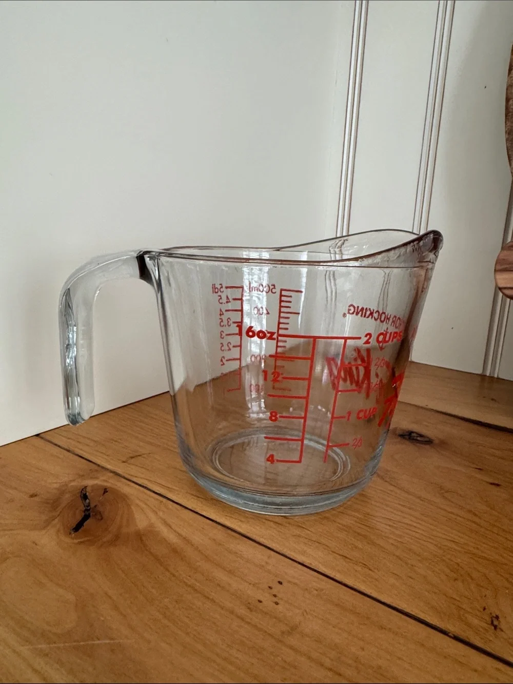 Anchor Hocking Clear Glass Measuring Cup with Red Graphics